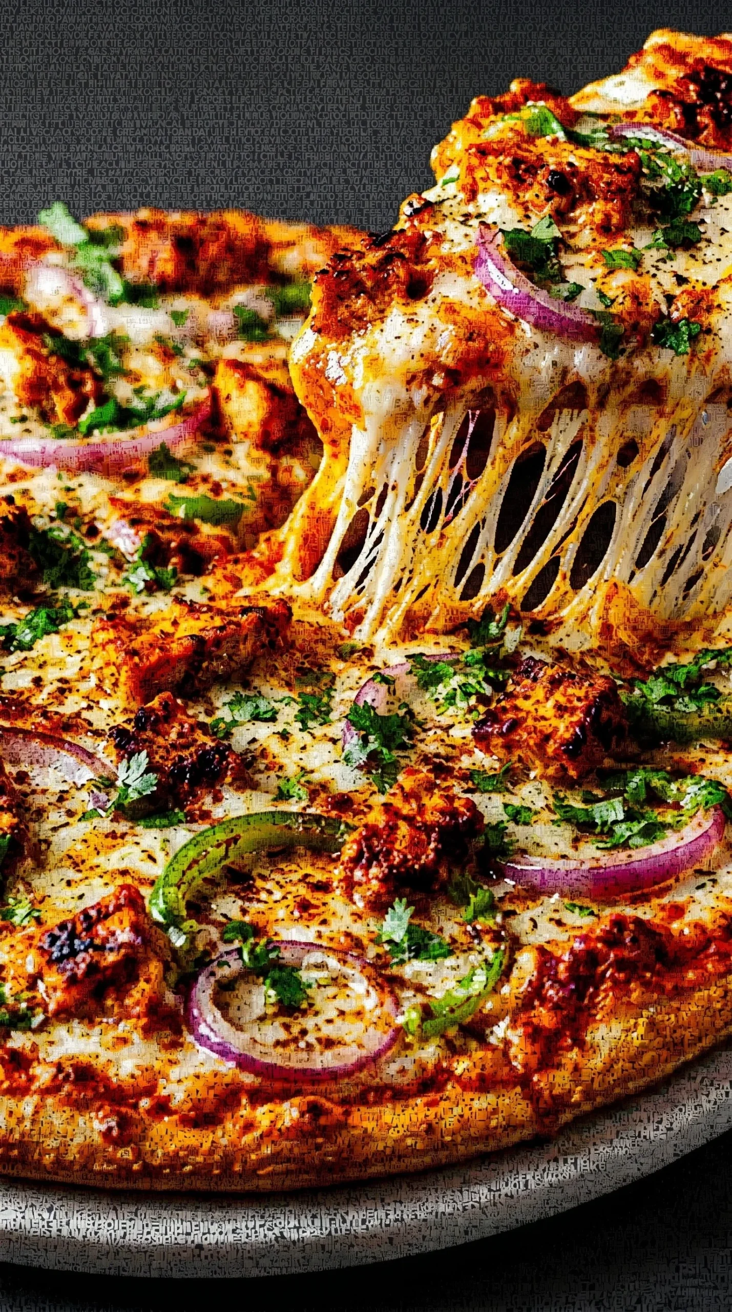 Delicious Chicken Tikka Pizza topped with spices and fresh ingredients