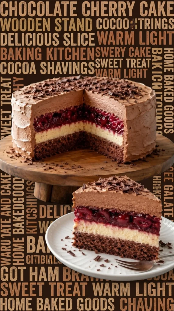 Chocolate Cherry Cake with Vanilla Cream and Chocolate Mousse