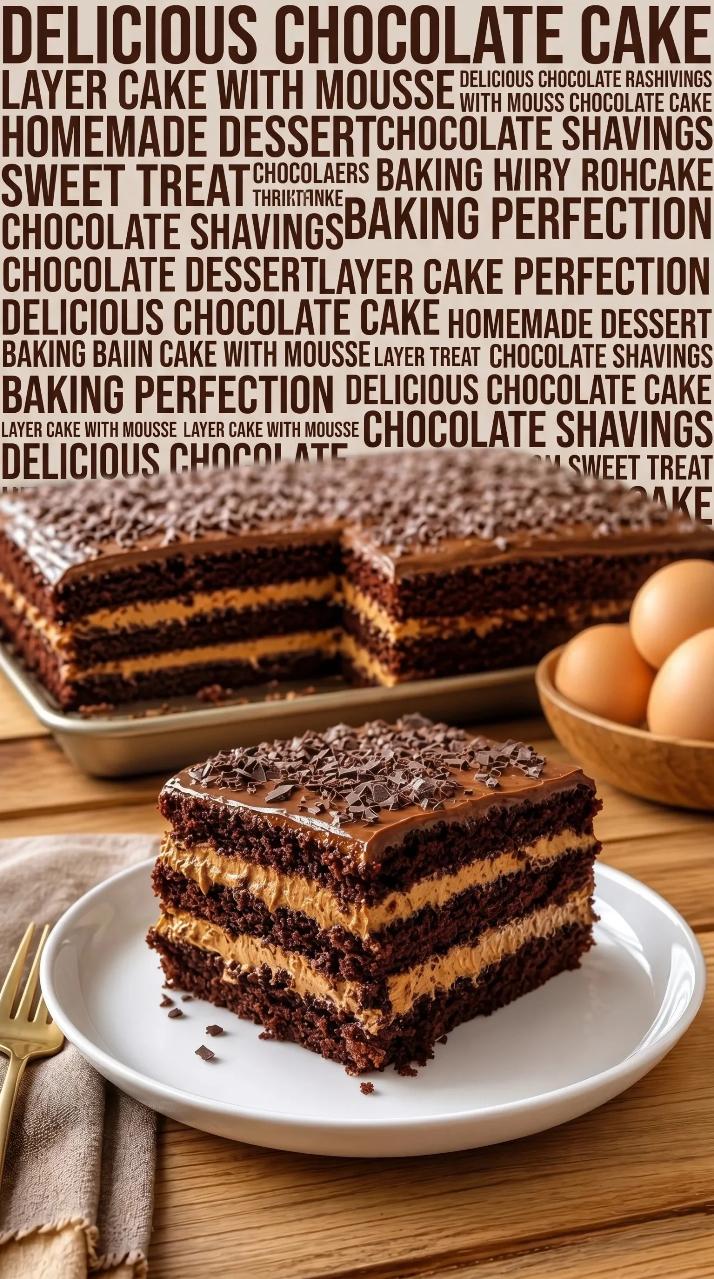 Delicious chocolate cream slices topped with rich chocolate cream.
