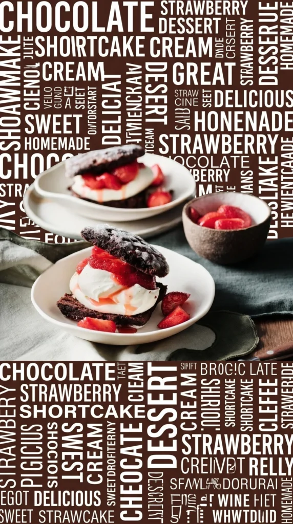 Delicious chocolate shortcakes served with strawberries and whipped cream