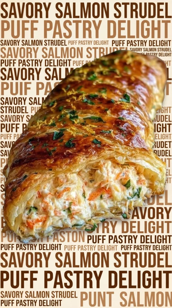 Creamy crab and lobster puff pastry strudel topped with herbs