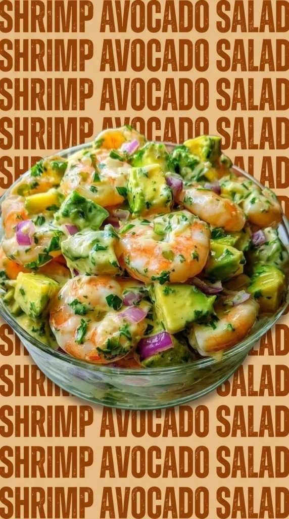 Creamy shrimp avocado salad with fresh ingredients served in a bowl