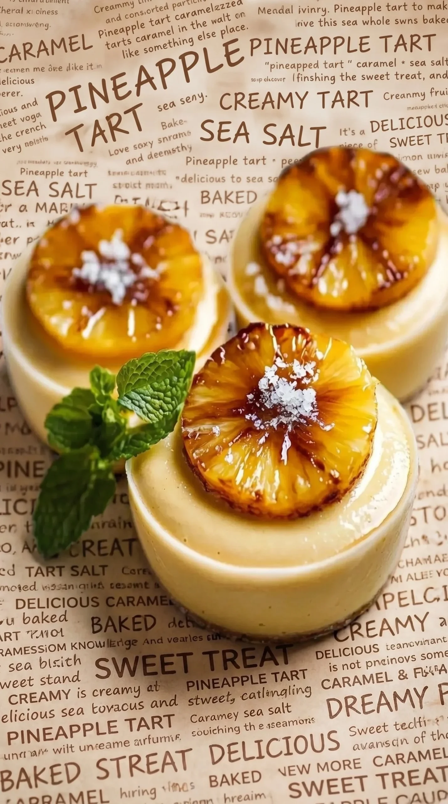 Golden butter mousse dessert with caramelized pineapple topping
