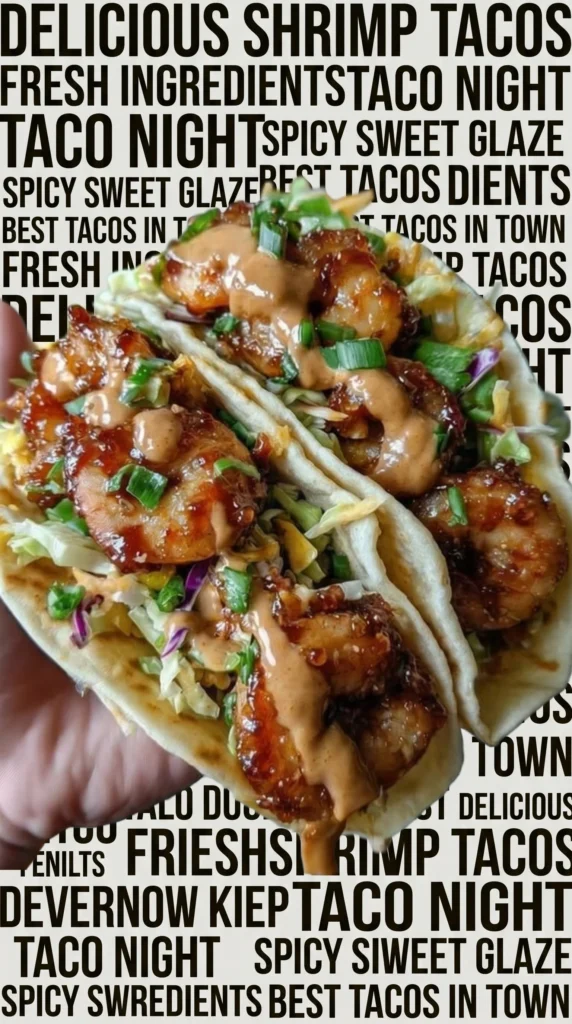 Honey-Chili Crisp Shrimp Tacos served with fresh toppings and vibrant colors