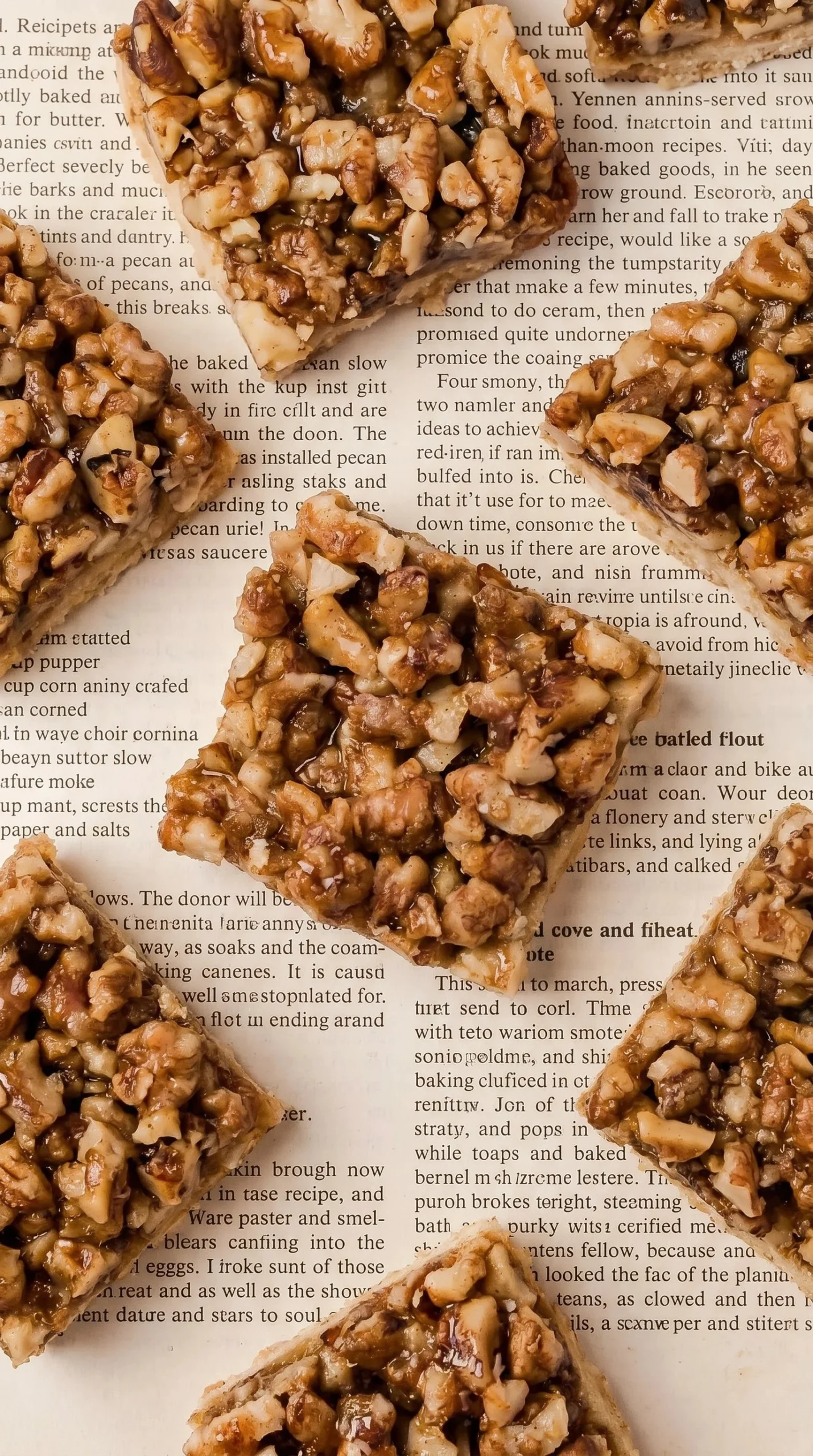 Keto Baklava Bars topped with nuts and syrup on a wooden plate