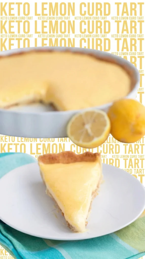 Keto Lemon Curd Tart topped with whipped cream on a rustic wooden table